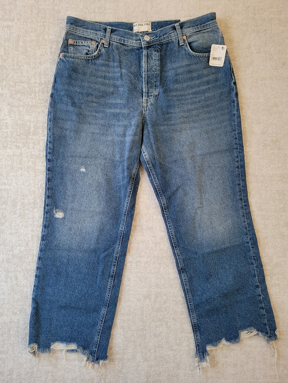 We the Free Maggie Mid Rise Straight Leg Jeans 31 Blue Boho Edgy 100% Cotton